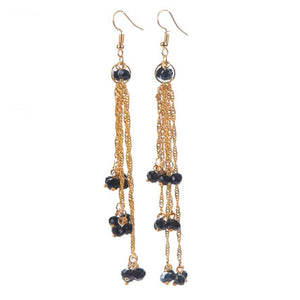 Aretes Con Cadena Oro Y Rondeles Negros