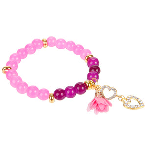 Pulsera Con Dije De Corazón Y Rosas De Tela
