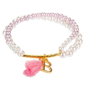 Pulsera Doble Con Perlas Y Dije De Letra