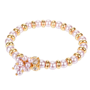 Pulsera De Perlas Lavanda Con Aros Dorados