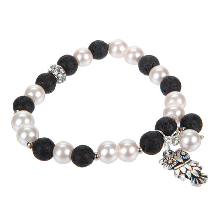 Pulsera Blanco/Negro Con Dije De Búho