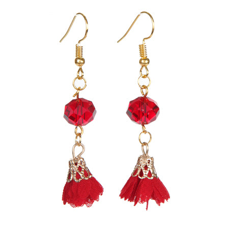 Aretes Rojos Con Dije Rosa De Tela