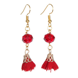 Aretes Rojos Con Dije Rosa De Tela