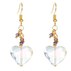 Aretes Con Rondeles Morados Y Corazón De Cristal