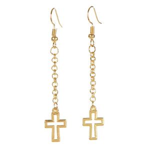 Aretes Largos De Cadena Con Cruz Oro