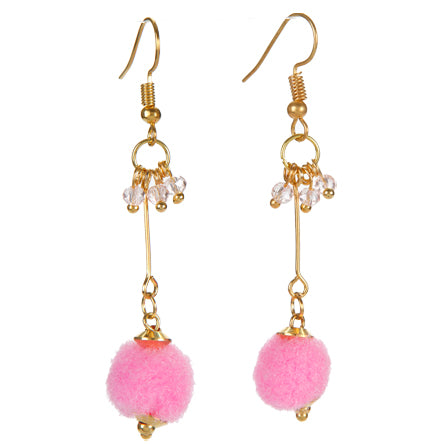 Aretes Pompom Rosa Con Rondeles