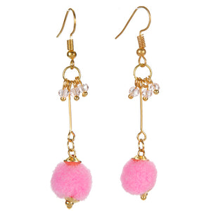 Aretes Pompom Rosa Con Rondeles
