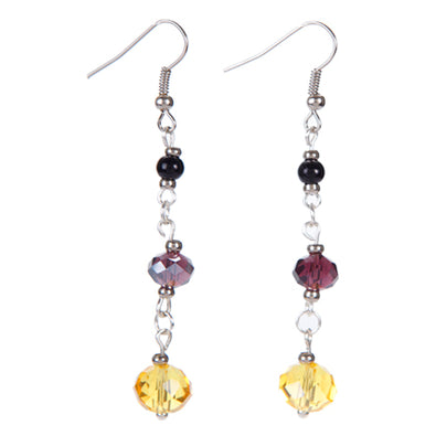 Fantasías Miguel Clave:BL188 Aretes Largos De Rondel Amarillo/Morado