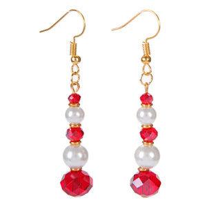 Aretes De Rondeles Rojos Y Perlas Blancas