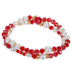 Pulsera De Rondeles Rojos Y Perlas Blancas
