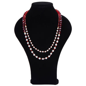 Collar De Rondeles Rojos Y Perlas Blancas