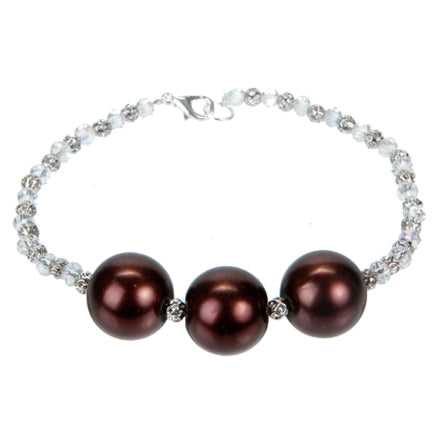Pulsera De Perlas Café Con Bola De Filigrana Y Rondel