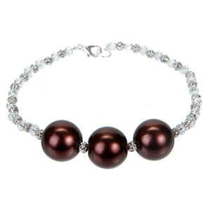 Pulsera De Perlas Café Con Bola De Filigrana Y Rondel