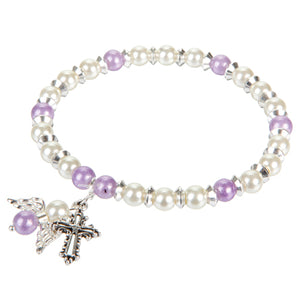 Pulsera De Perlas Con Angelito Y Cruz