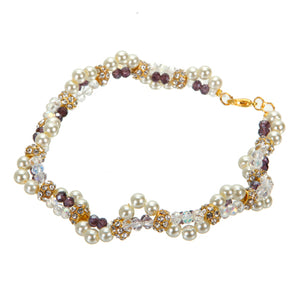 Pulsera Tejida Con Perlas Y Rondel Morado