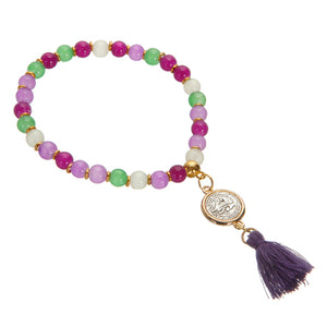 Pulsera Con Cuentas Redondas Multicolor Y Dijes