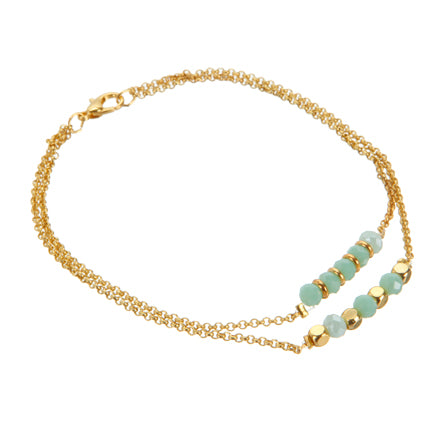 Pulsera Doble Con Cadena Y Rondel Menta
