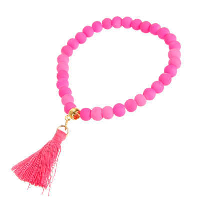 Fantasías Miguel Clave:BL367 Pulsera Con Borla Y Cuenta Caucho Rosa Neon