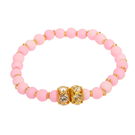 Pulsera Caucho Rosa Con Rondel Oro