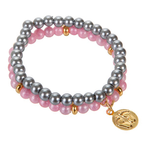 Pulsera Doble Con Perlas Rosa/Plata