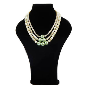 Collar Triple De Perlas Blanco-Menta