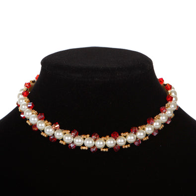 Fantasías Miguel Clave:BL475 Collar Tejido Con Perlas Y Rondel Rojo