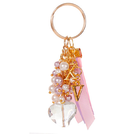 Llavero Con Engarces De Perlas Y Dije De Cristal
