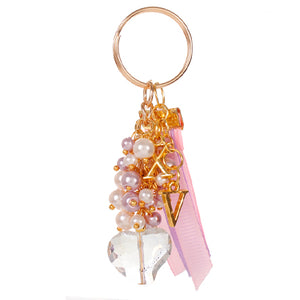 Llavero Con Engarces De Perlas Y Dije De Cristal