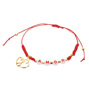 Pulsera Con Cuentas De Letras  Y Dije De Corazón