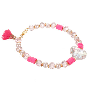 Pulsera Con Cuenta Plastica Y Dije De Rosa  Fiusha