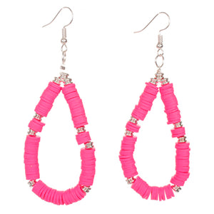 Aretes Cuenta Plastica Rosa Y Aros Metalicos