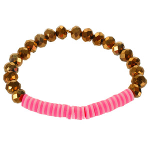 Pulsera Con Rondel Oro Y Cuenta Plastica Rosa/Fiusha