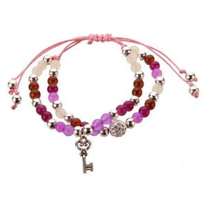 Pulsera De Cordón Con Cuentas Redonda Brillante Y Dije Llave