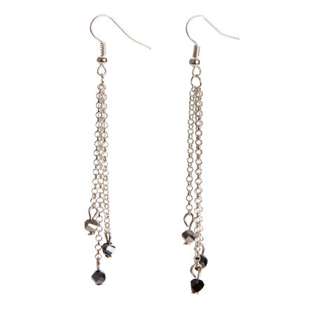Aretes Largos De Cadena Con Cuentas Cristal Negro