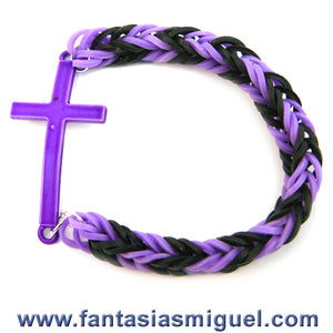 Pulsera Con Cruz Morado/Negro