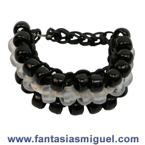 Pulsera Triple Con Cuentas Blanco/Negro