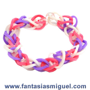 Pulsera Cadena Sencilla Rosa/Morado/Blanco