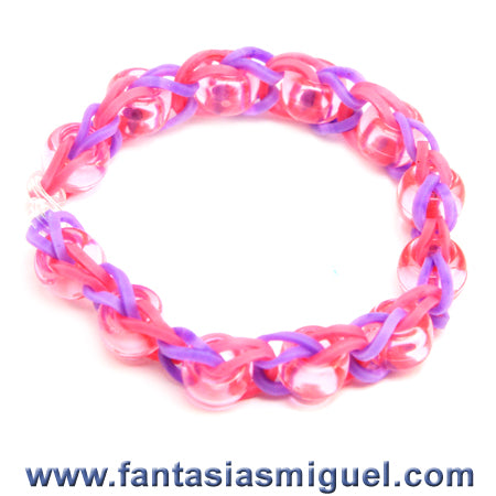 Pulsera Cadena Sencilla Con Cuentas Rosa/Morado