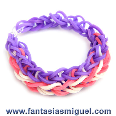 Fantasías Miguel Clave:CA1553 Pulsera Zipper Morado-Rosa-Blanco