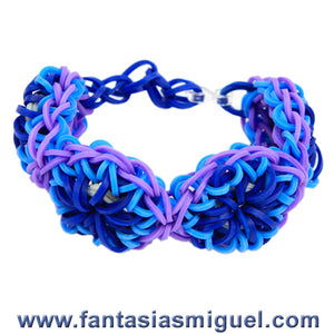 Pulsera Flor Grande Morado Azul Con Ligas