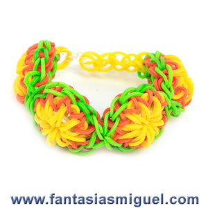 Pulsera Flor Grande Amarillo Limón Naranja Con Ligas