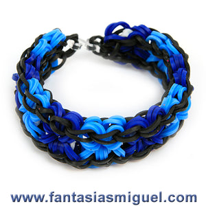 Pulsera Cadena Doble Azul Negro Con Ligas