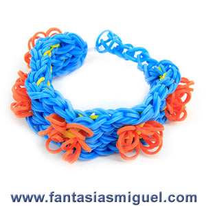 Pulsera Cadena Triple Con Flor Amarillo Naranja Azul Claro Blanco Con Ligas