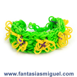 Pulsera Triple Con Ligas 3d Amarillo - Verde