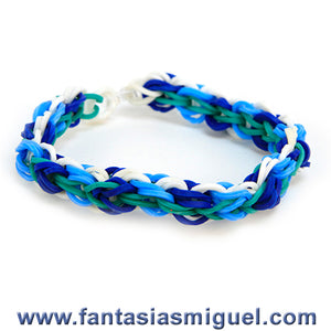 Pulsera Con Ligas Divertidas Espiga Doble Azul Con Blanco