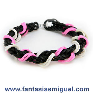 Pulsera Con Ligas Espina De Pescado Espiral Rosa - Negro