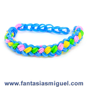 Pulsera Con Ligas Tubo Combinado Azul - Amarillo - Rosa - Limón