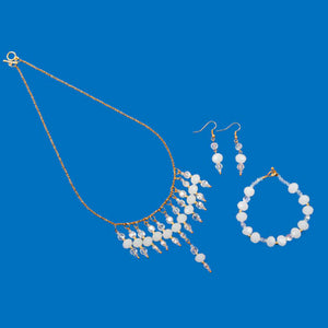 Juego De Collar-Pulsera-Aretes Blanco-Cristal
