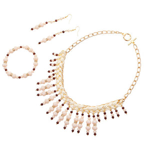 Juego De Collar-Pulsera-Aretes Marfil-Café