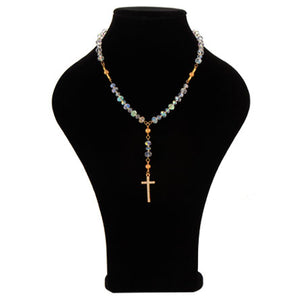 Collar De Rosario Con Rondel De Cristal Y Cruz Oro